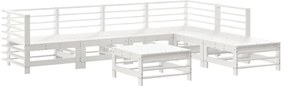 7pcs conjunto lounge jardim c/ almofadões madeira maciça branco