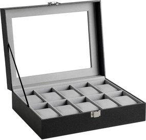 Caixa de relógio para 10 relógios 25 x 7,5 x 20 cm preto