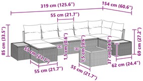 Conjunto de Sofá de Jardim de 8 Peças com Almofadas Bege em Rattan de