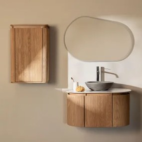 Conjunto De Móvel De Casa De Banho Suspenso 90x50 Cm Em Madeira Carsone Madeira Natural & Madeira Natural & Cimento Cinzento Redondo Ø40 Cm - Sklum