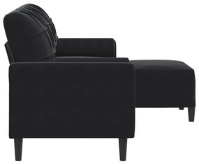 Sofá de 3 lugares com apoio de pés 180 cm veludo preto
