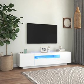 Móvel de TV com luzes LED 160x35x40 cm branco brilhante