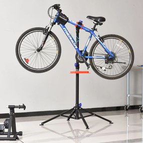 HOMCOM Suporte de reparo Cavalete de bicicleta portátil para casa Altura ajustável 110-180cm com 4 pernas Bandeja de ferramentas Até 25kg 84x84x180 Preto