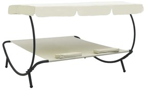Espreguiçadeira com toldo e almofadas branco nata