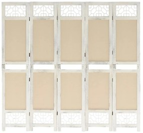 vidaXL Biombo com 5 painéis 175x165 cm tecido cor creme