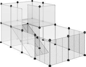 Recinto para Animais Pequenos com 27 Painéis e Forma Personalizável 140x70x70 cm Transparente e Preto