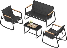 Conjunto de jardim com 2 cadeiras de baloiço com mesa e banco Preto