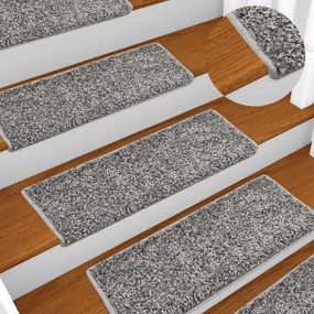 vidaXL Tapete/carpete para degraus 15 pcs 65x21x4 cm cinzento