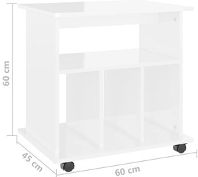 Móvel com rodas 60x45x60 cm derivados madeira branco brilhante