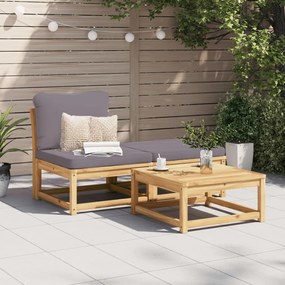 vidaXL 3 pcs conjunto lounge de jardim c/ almofadões acácia maciça