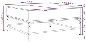 Mesa de centro 95x95x45 cm deriv. madeira/metal carvalho fumado