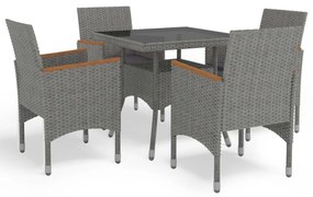 vidaXL 5 pcs conjunto de jantar p/ jardim vime PE e acácia cinzento