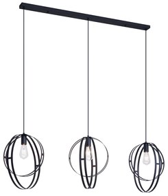 Candeeiro suspenso de design preto retangular 3 luzes - Indu