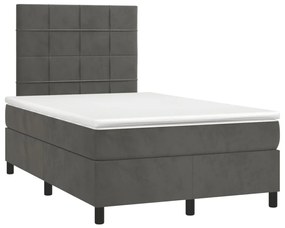 Cama box spring colchão LED 120x190cm couro artif. cinza-escuro