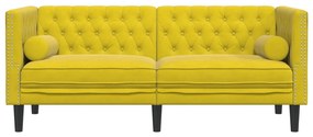 Sofá chesterfield com rolos 2 lugares veludo amarelo