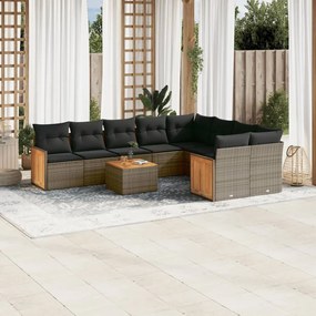 10 pcs conjunto sofás de jardim c/ almofadões vime PE cinzento