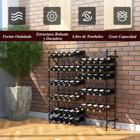 Garrafeira metálica para 100 garrafas de vinho com 10 níveis 98 x 25 x 100 cm para exposição, armazenamento, bar, adega, preta