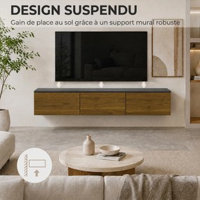 Móvel de TV Suspenso ou de Pé, 160 x 30 x 33 cm, Dupla Instalação, Cor Nogueira