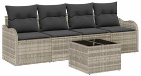 Conjunto de Sofás de Jardim com 5 Peças e Almofadas Cinza Claro em Rat
