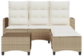 3 pcs conjunto sofás de jardim com almofadões em L vime PE bege