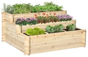 Outsunny Caixa de Plantio de Madeira de 3 Níveis Horta Vertical em Escada com Malha Geotextil para Cultivos de Plantas Flores para Jardim Terraço Exterior 117x100x54cm Natural