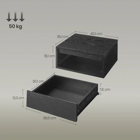 Conjunto de 2 Mesas de cabeceira suspensas 35,1 x 40,1 x 18,1 cm com luz integrada com comando pretas