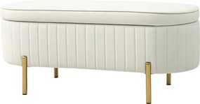 Banco de arrumação, pufe de veludo com tampa, pés de metal, capacidade de 72 L, 108 x 44 x 43,5 cm, creme