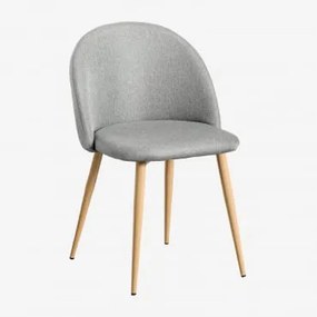 Cadeira De Jantar Estofada E Em Aço Kana Madeira Natural & Linho Cinza Concreto - Sklum