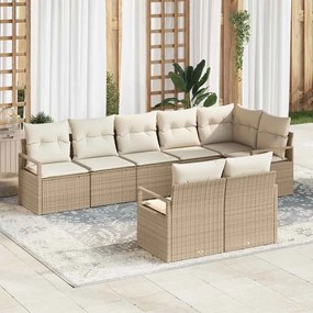 Conjunto de Sofá de Jardim vidaXL de 8 Peças com Almofadas Bege Rattan Polímero
