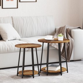 Conjunto de Mesas de Apoio 2 pcs em Madeira Velha, Madeira Engenharia e Metal