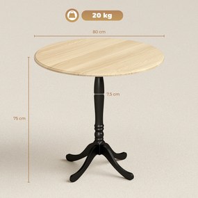 Mesa de jantar redonda para 4 pessoas, Ø 80 cm, (CADEIRAS NÃO INCLUIDAS) base em aço, estilo moderno, madeira natural e preta