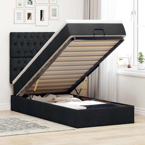 Cama Otomana com colchão &amp; LEDs 80x200cm tecido preto