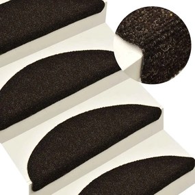 Tapetes de escada adesivos 30 pcs 56x17x3 cm castanho-escuro