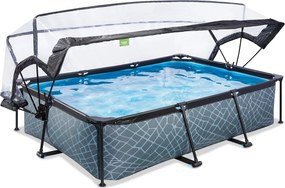 Piscina retangular Stone 300 x 200 x 65 cm com bomba de filtragem e cobertura - cinzenta