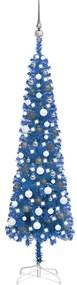 vidaXL Árvore de Natal pré-iluminada fina com bolas 180 cm azul