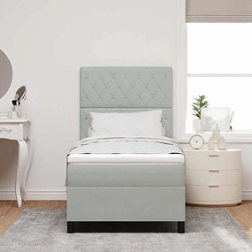 Camas Box Spring vidaXL com Colchão Cinza Claro Solteiro em Veludo