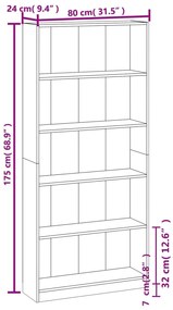 Estante 5 prat. 80x24x175cm derivados madeira sonoma cinzento