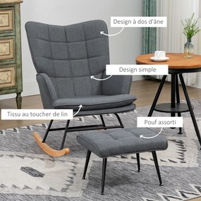 Cadeira de baloiço com apoio para os pés, rocking chair, assento largo, encosto alto, almofada incluída, 64 x 89 x 90 cm, cinzento
