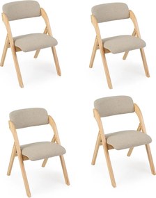 Conjunto de 4 Cadeiras de Sala de Jantar Dobráveis (MESA NÃO INCLUIDA), 53 x 61 x 81 cm, Estrutura em Madeira de Seringueira, Bege