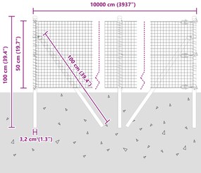 Cerca de Arame Soldado com 13 Postes Cinza 0.5x100 m Aço