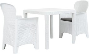 Conjunto bistrô 3 pcs plástico branco com aspeto de vime