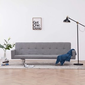vidaXL Sofá-cama com apoio de braços poliéster cinzento-claro