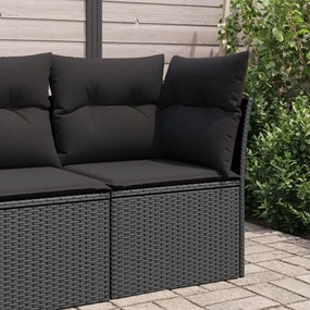 vidaXL Sofá de canto p/ jardim c/ almofadões vime PE preto