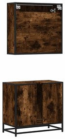 2 pcs conj. móveis casa de banho derivados madeira cor fumado