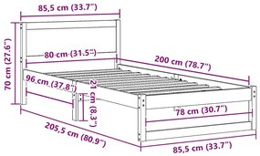 Estrutura de Cama Castanho Encerado Madeira Sólida 80 x 200 cm