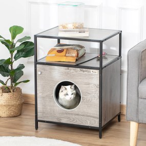 PawHut Casa para Gatos de Madeira com Aparência de Mesa Auxiliar com 2