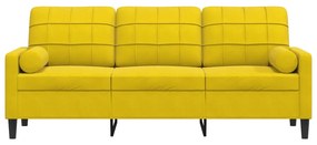 Sofá 3 lugares c/ almofadas decorativas 180 cm veludo amarelo