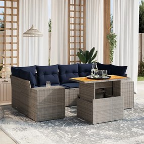 vidaXL 7 pcs conjunto sofás p/ jardim c/ almofadões vime PE cinzento