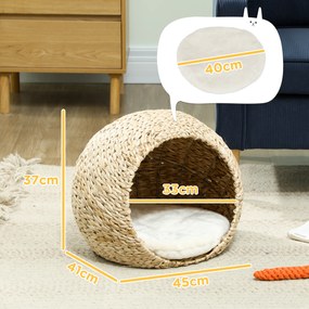 Cama para gatos 45 x 41 x 37 cm com almofada macia e interior espaçoso, em tecido de linho, castanho