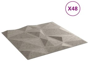 Painéis de parede 48pcs 50x50cm 12m² XPS diamante cinza-cimento
